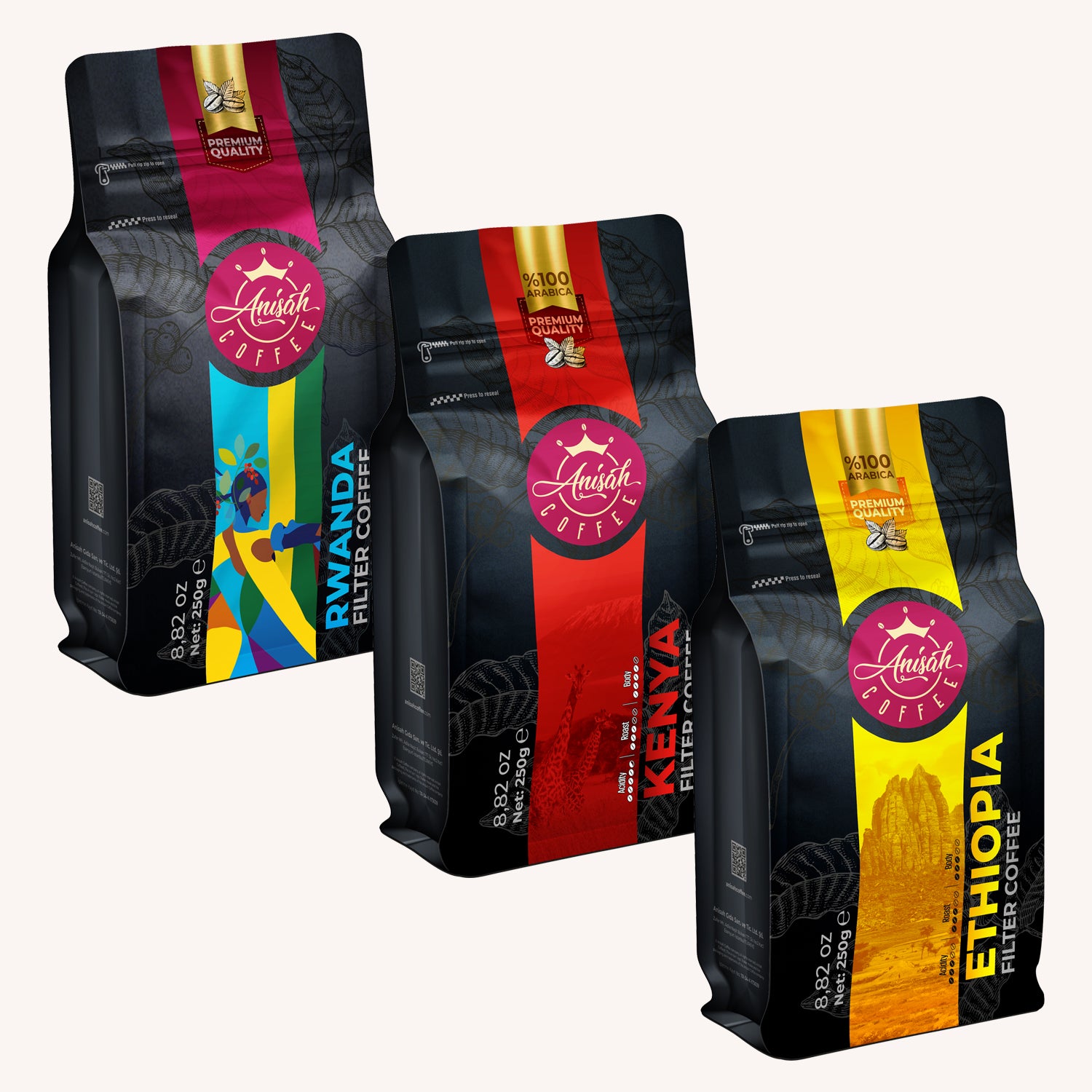 Afrika Filtre Kahveleri Seti | Etiyopya, Kenya, Ruanda | 3x250gr