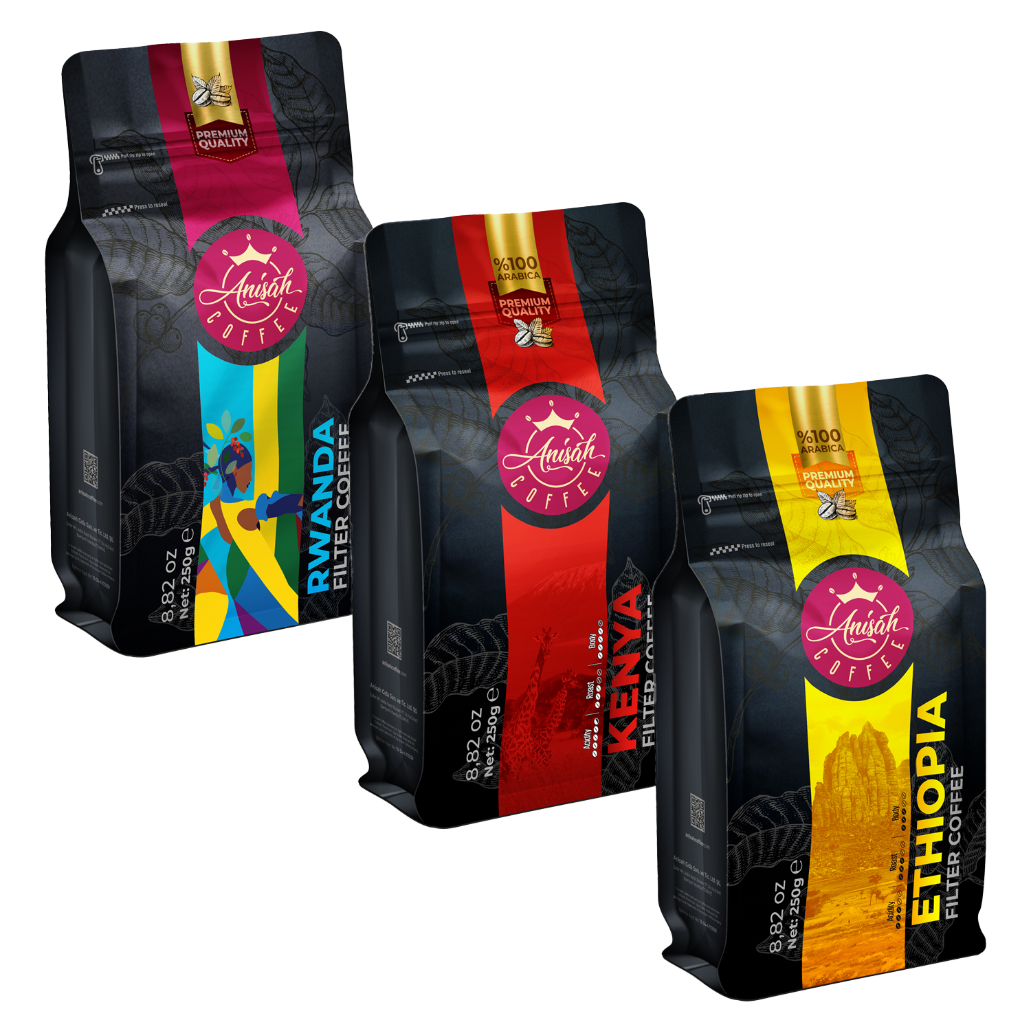 Afrika Filtre Kahveleri Seti | Etiyopya, Kenya, Ruanda | 3x250gr