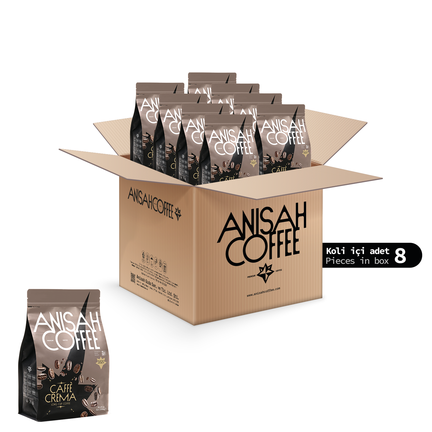 Anisah Coffee Caffè Crema Çekirdek Kahve | 8x1000gr | %100 Arabica