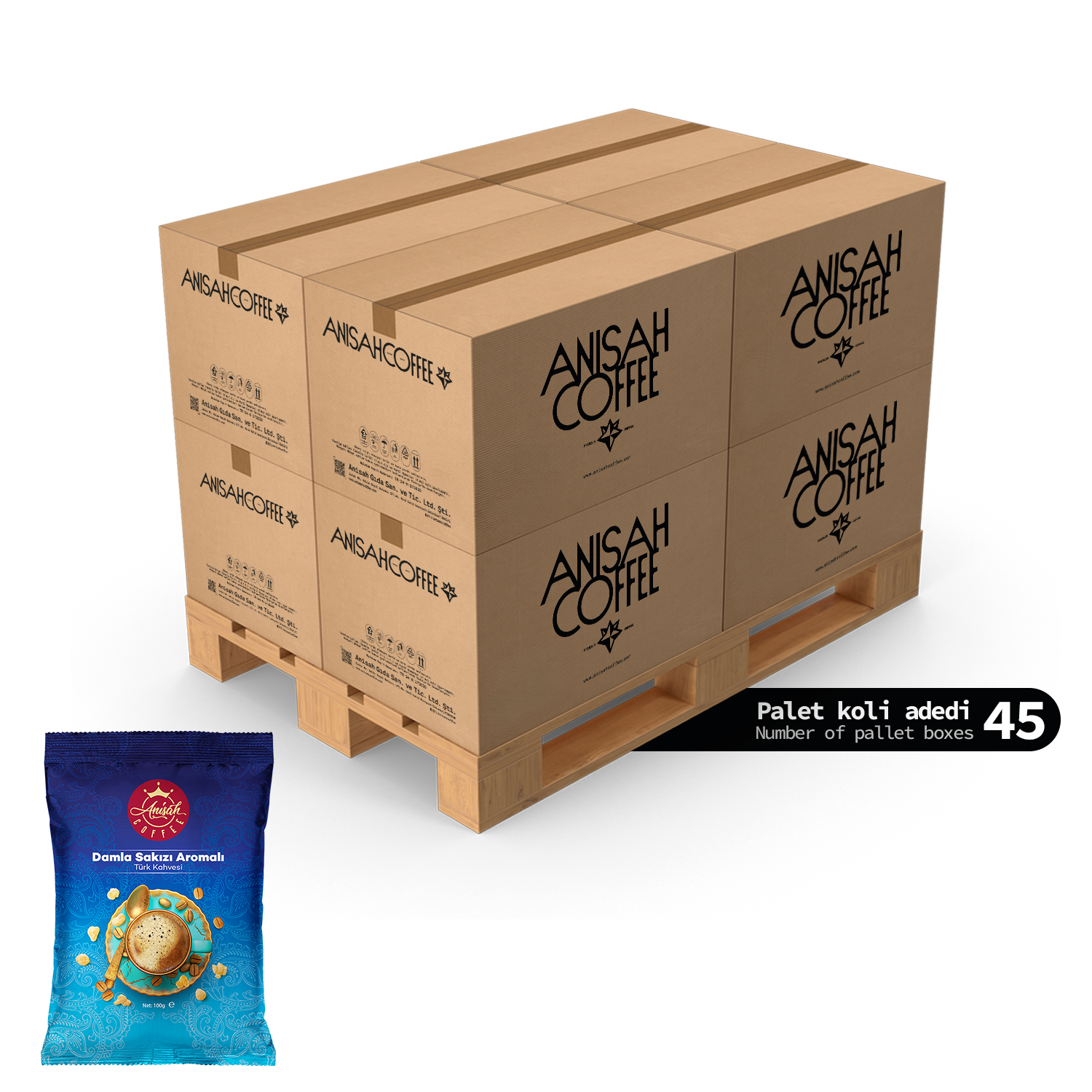 Damla Sakızı Aromalı Türk Kahvesi 100gr | 45x48 Koli | 2160 Adet | Palet