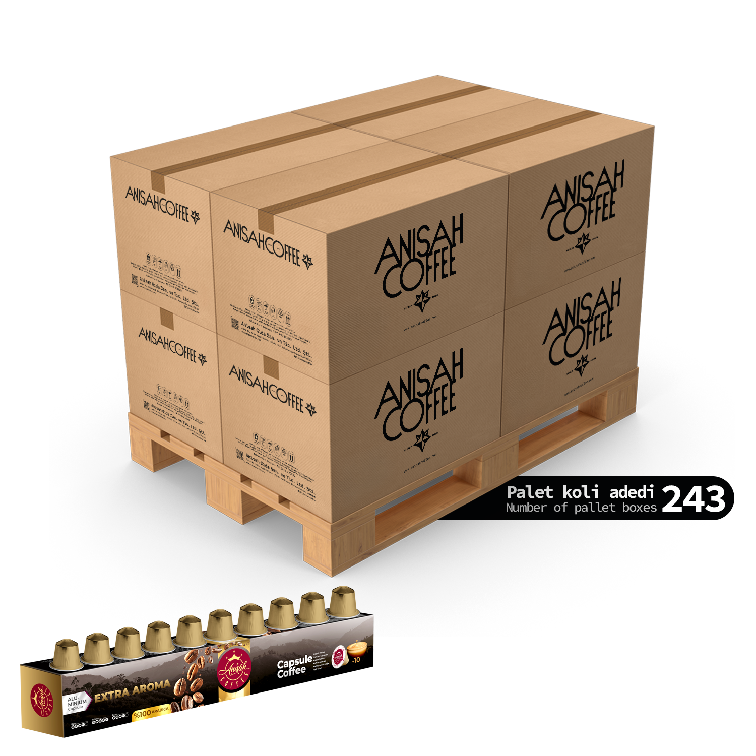 Extra Aroma Kapsül Kahve 10'lu | 12x243 Koli | 2916 Adet | Nespresso Uyumlu | Alüminyum Kapsül | Palet