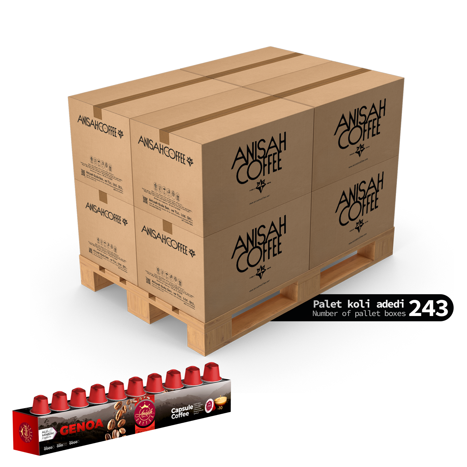 Genoa Kapsül Kahve 10'lu | 12x243 Koli | 2916 Kutu | Nespresso Uyumlu | Alüminyum Kapsül | Palet