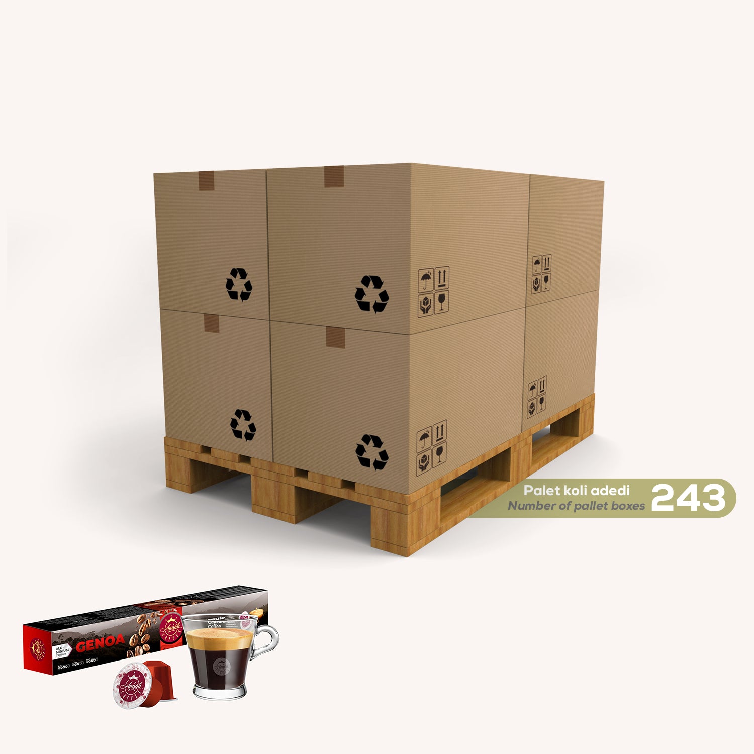 Genoa Kapsül Kahve 10'lu | 12x243 Koli | 2916 Kutu | Nespresso Uyumlu | Alüminyum Kapsül | Palet