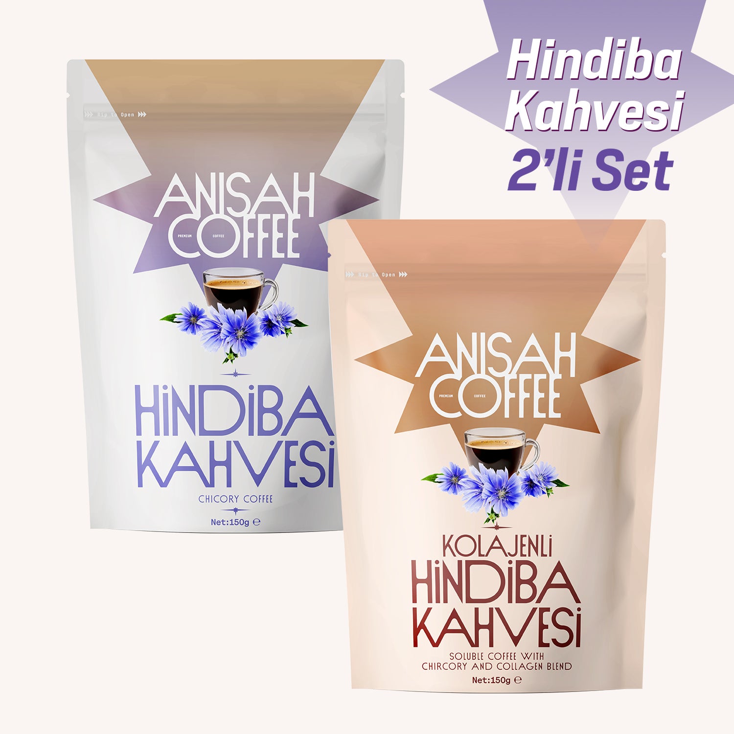 Anisah Coffee Hindiba Kahvesi | Prebiyotik ve Kolajen İçeren | Lif Kaynağı | 2x150 g
