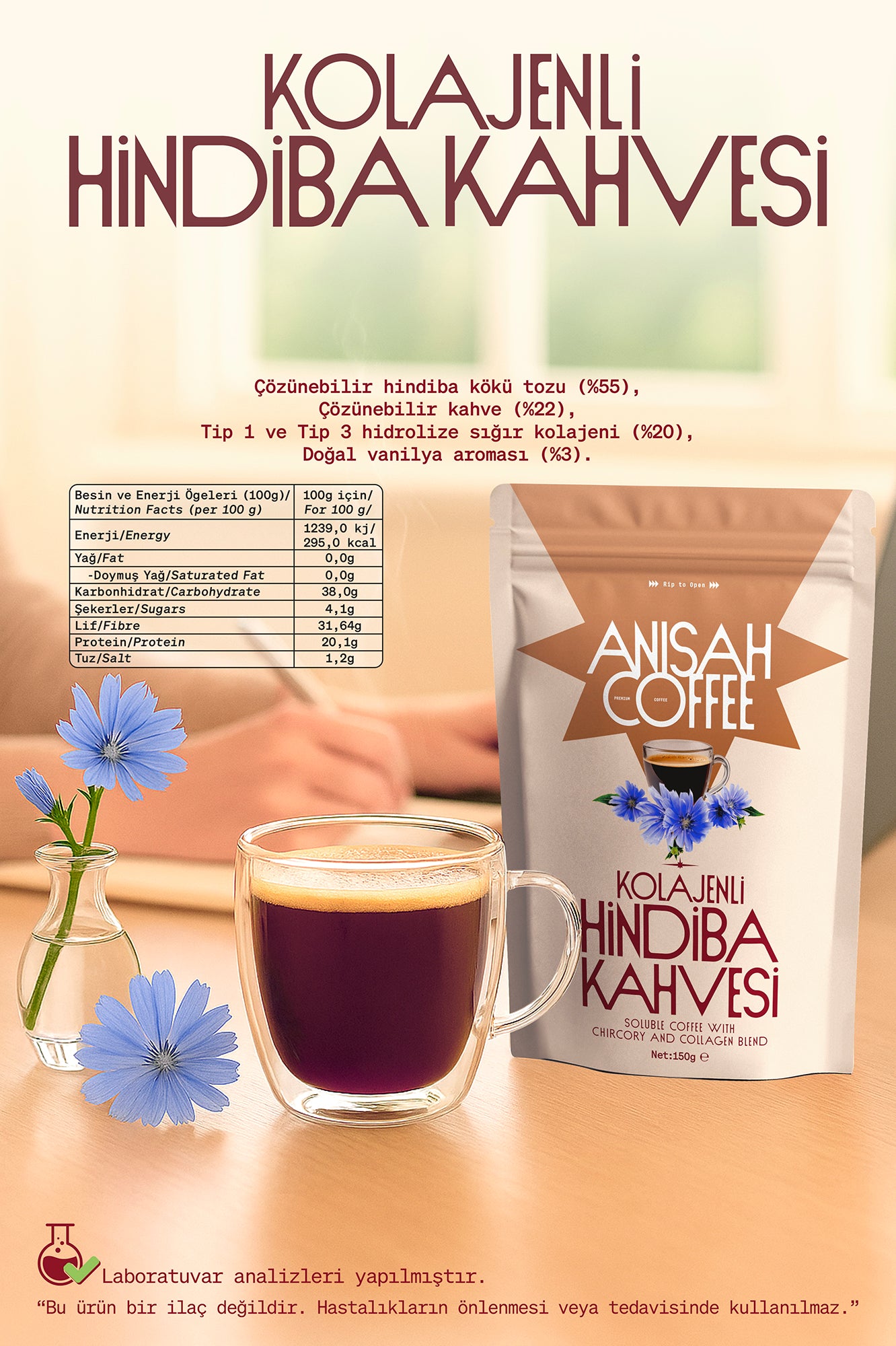 Anisah Coffee Kolajenli Hindiba Kahvesi 150 gr- Protein, Lif Kaynağı