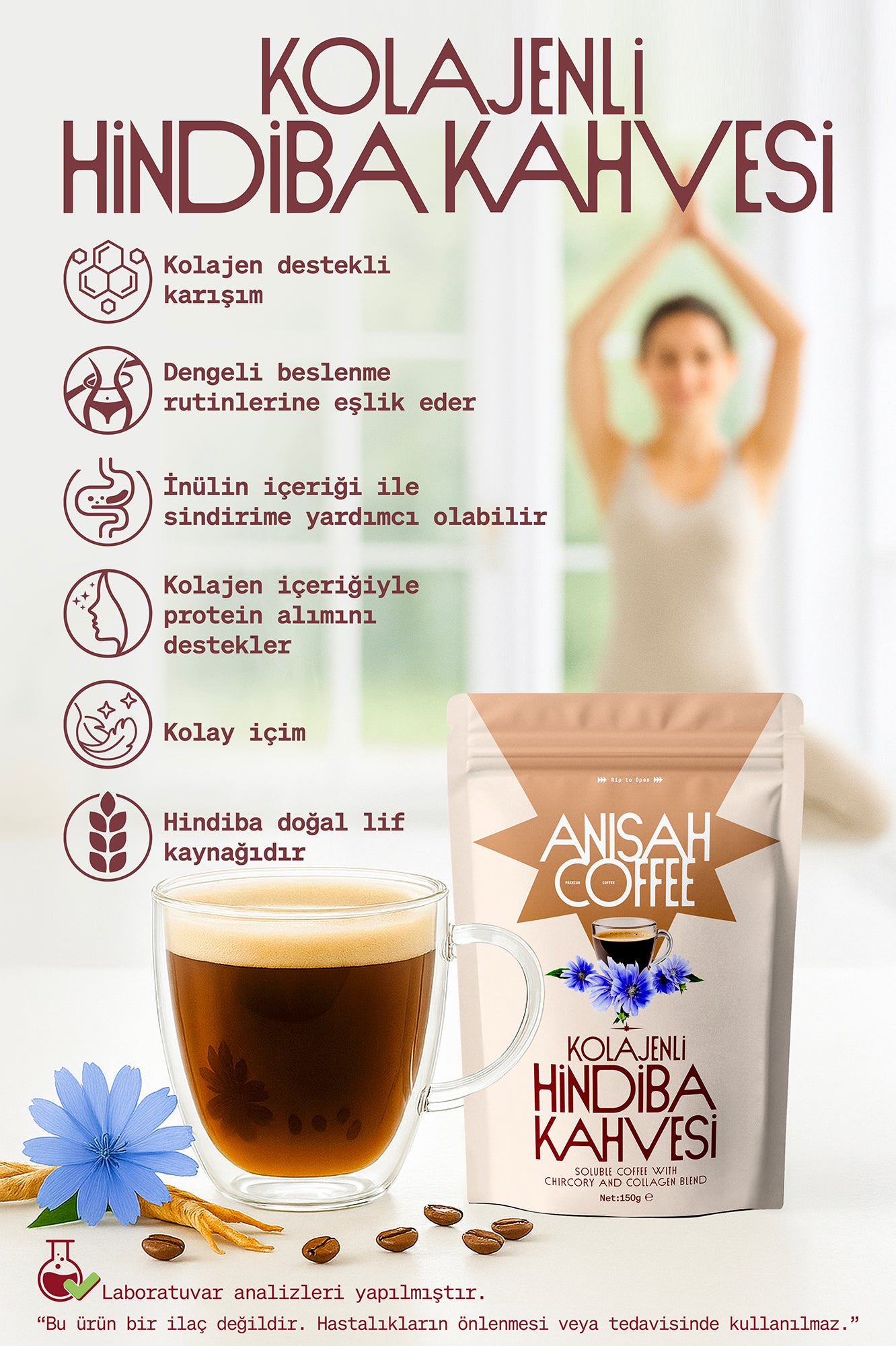 Anisah Coffee Kolajenli Hindiba Kahvesi 150 gr- Protein, Lif Kaynağı