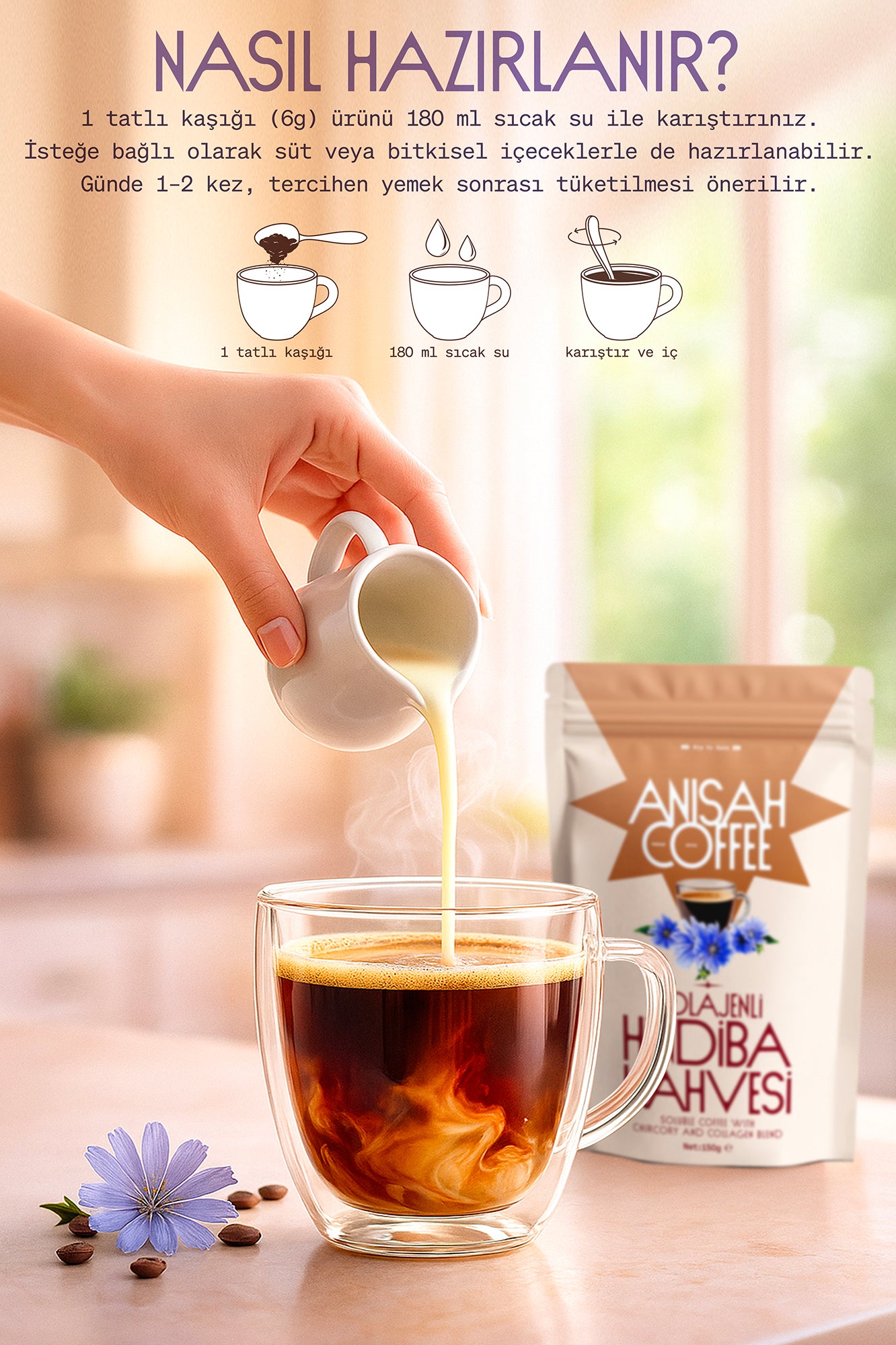 Anisah Coffee Kolajenli Hindiba Kahvesi 150 gr- Protein, Lif Kaynağı