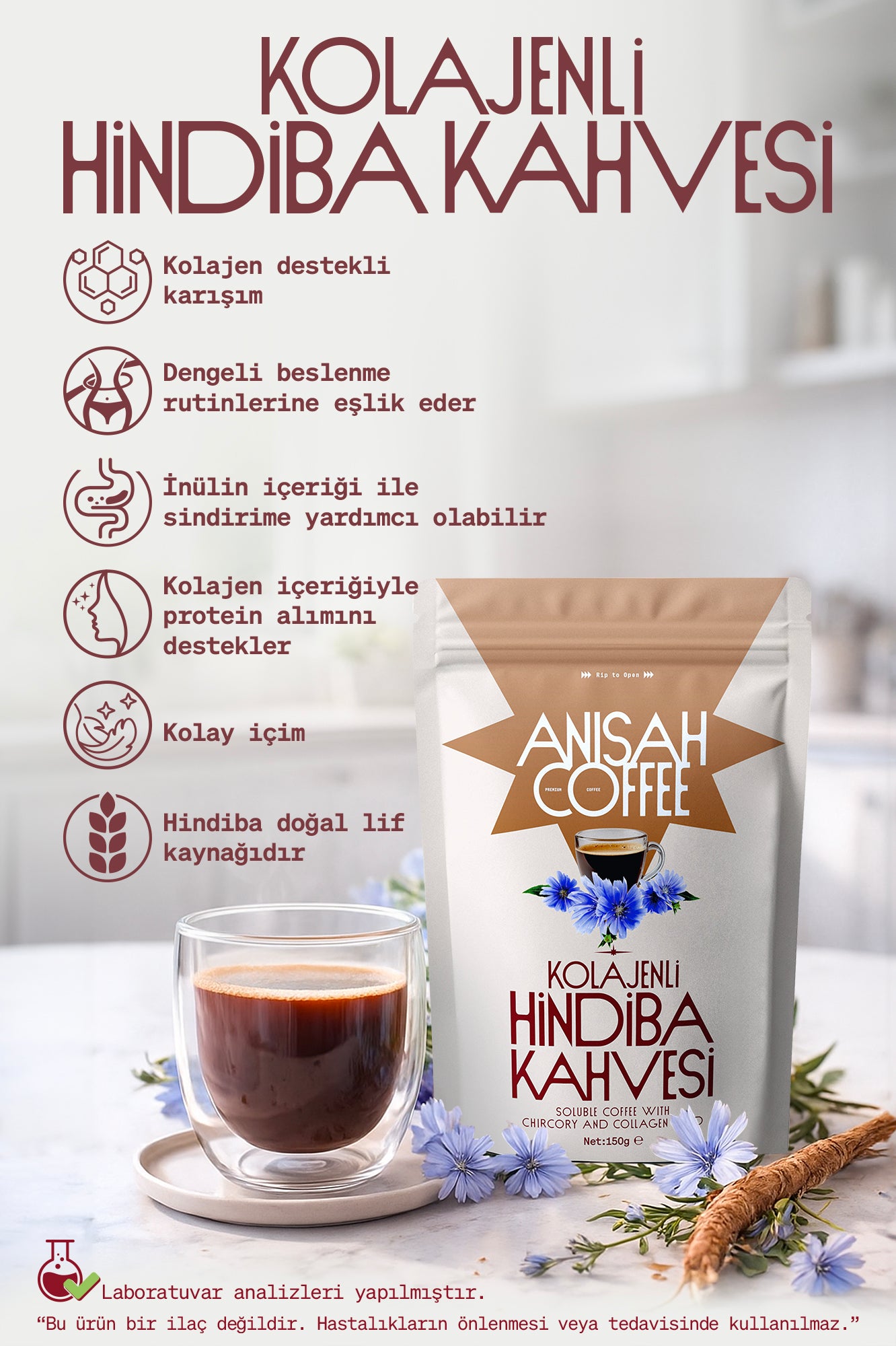 Anisah Coffee Kolajenli Hindiba Kahvesi 150 gr- Protein, Lif Kaynağı