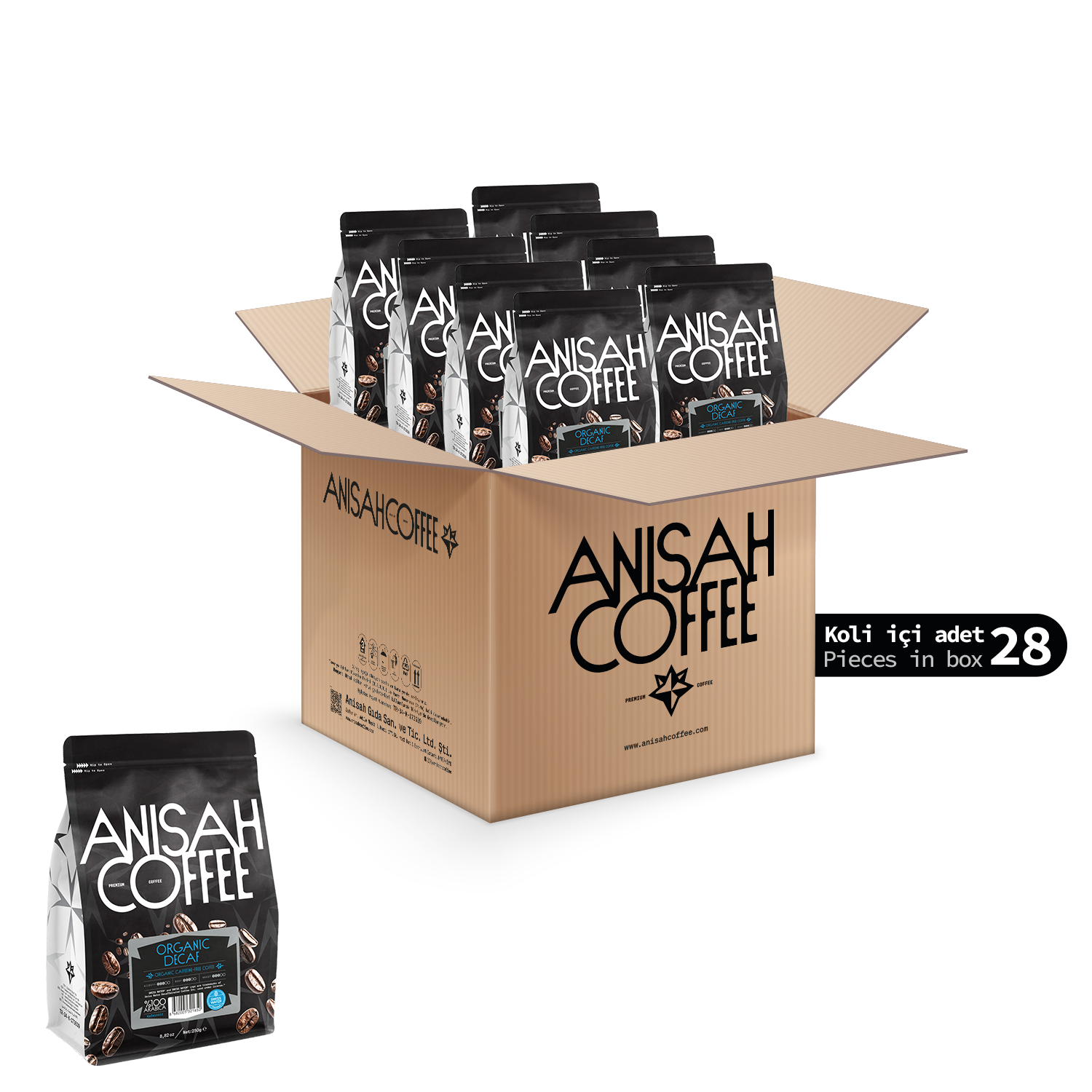 Organik Decaf Kafeinsiz Filtre Kahve | 28x250gr | Koli