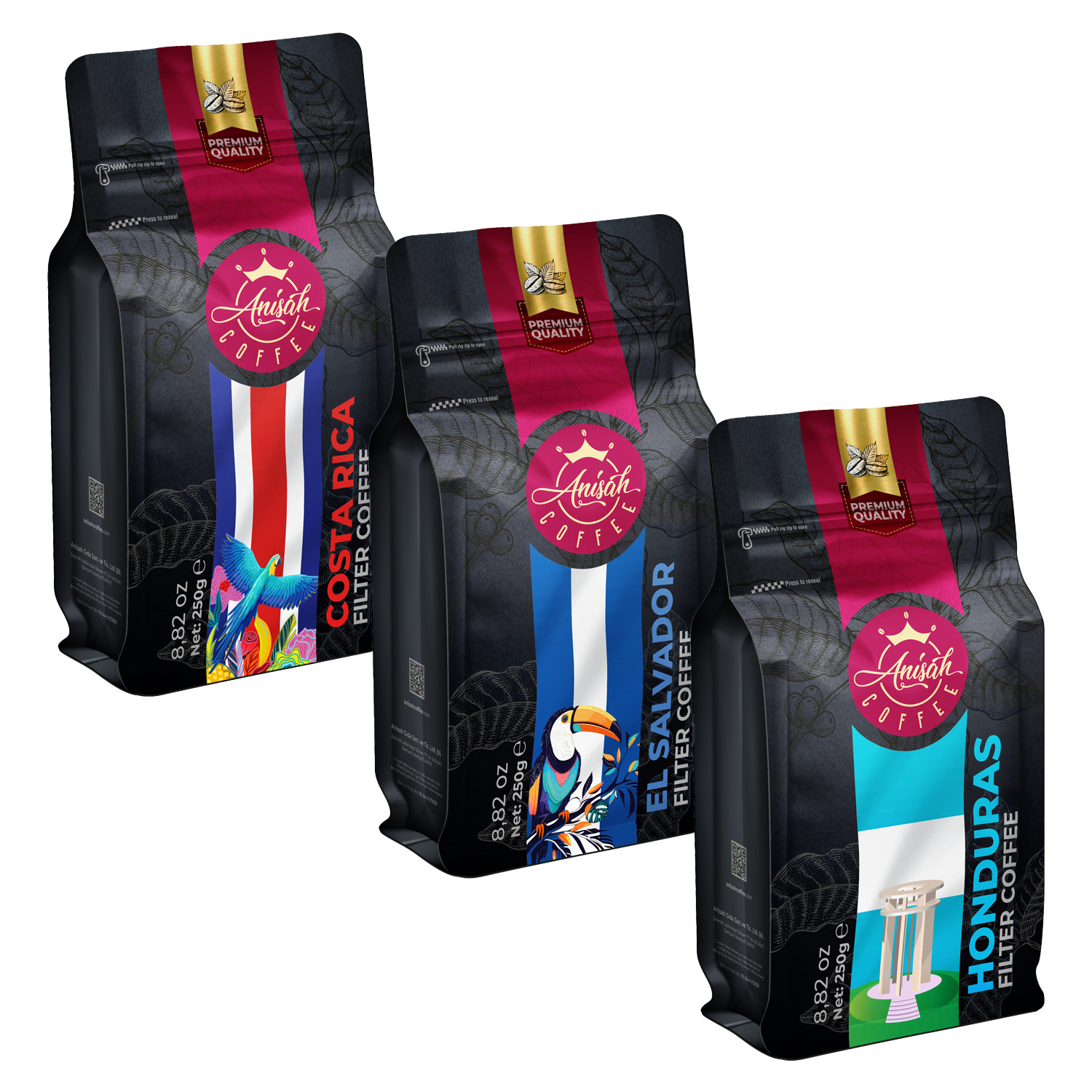 Orta Amerika Kahveleri Seti | Honduras, El Salvador, Costa Rica | 3x250gr